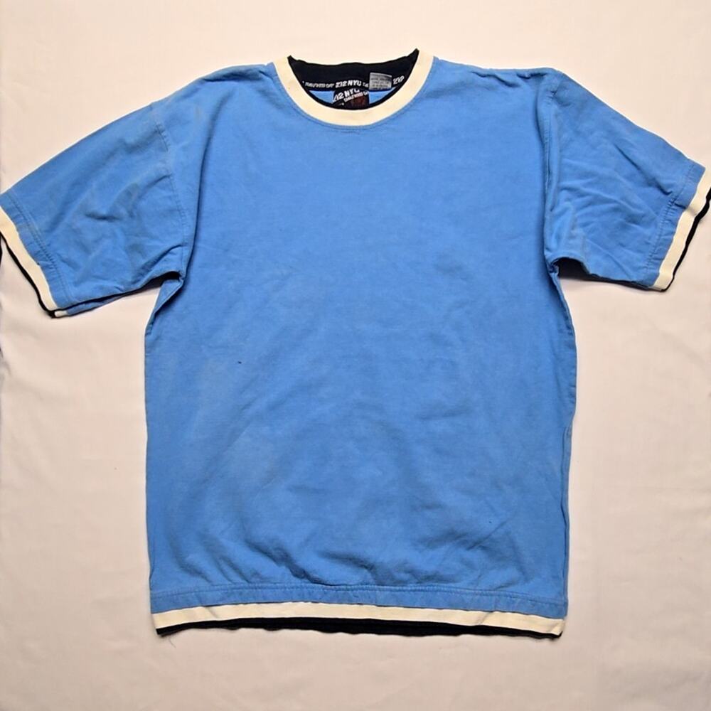Vintage Blank Ringer Shirt 212 NYC Blue White Mens XL Tinglewood Corp Tee Y2K